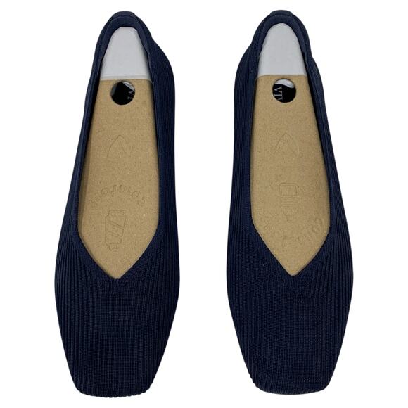 Vivaia Margot 2.0 Dark Navy Blue Ribbed Knit Square-Toe V-Cut Ballet Flats 10W - Picture 2 of 10